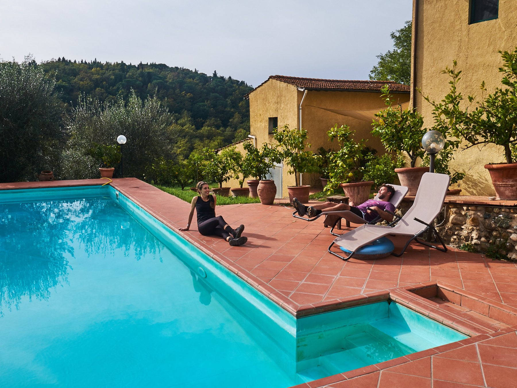 a group of people in a pool