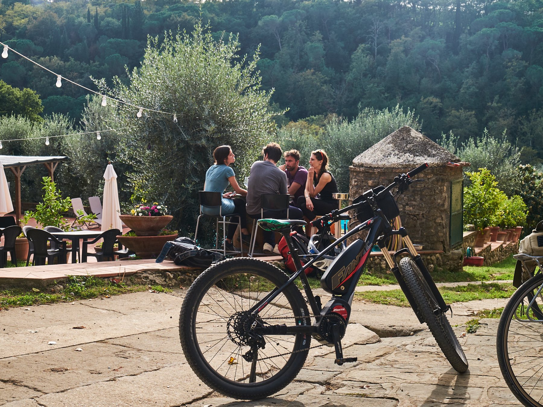 a group of people riding on the back of a bicycle