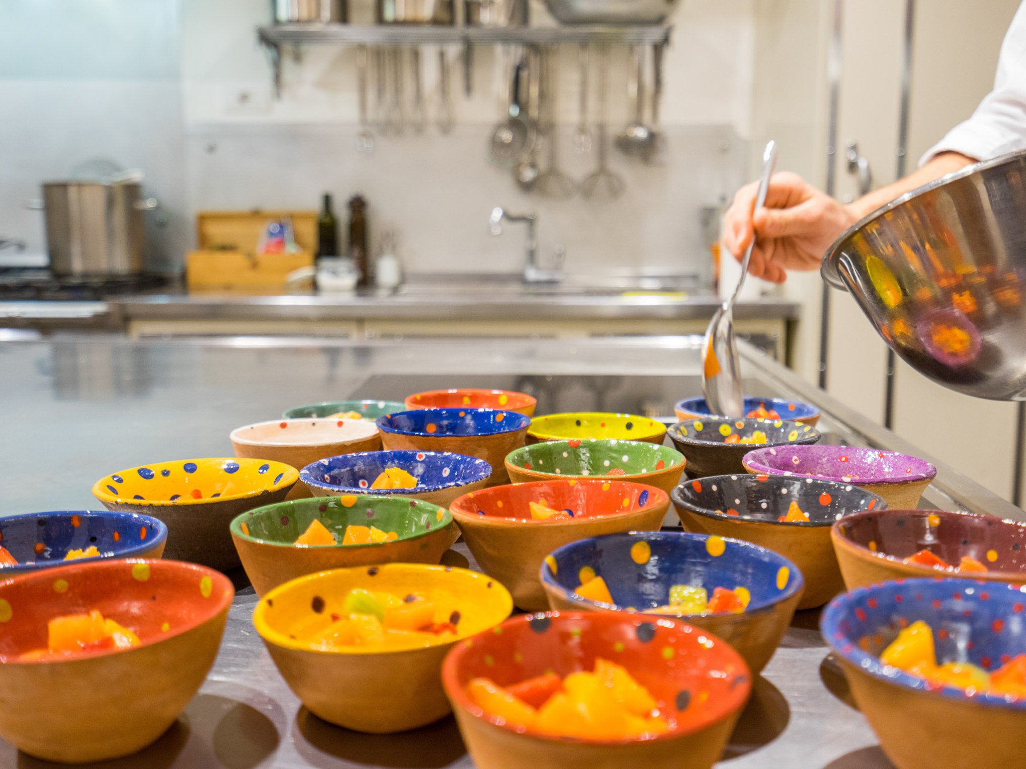 colourful bowl with food on a kitchen counter
