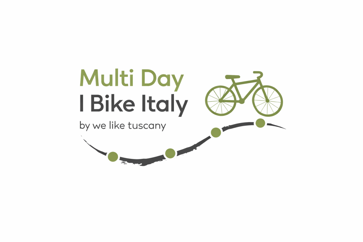 Logo with text 'Multi Day I Bike Italy' and a green bicycle illustration.